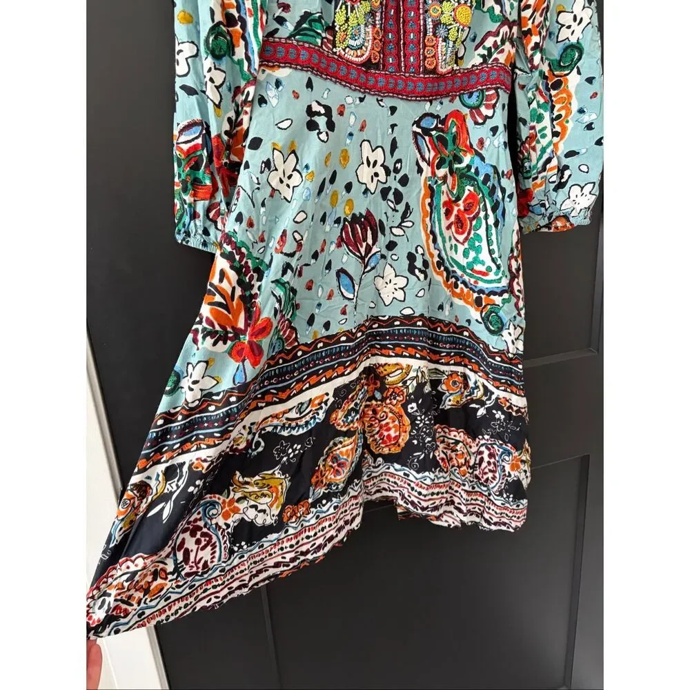Akemi + Kin Embroidered Beaded Floral Midi Dress Boho Anthropologie Style Small - Picture 6 of 12